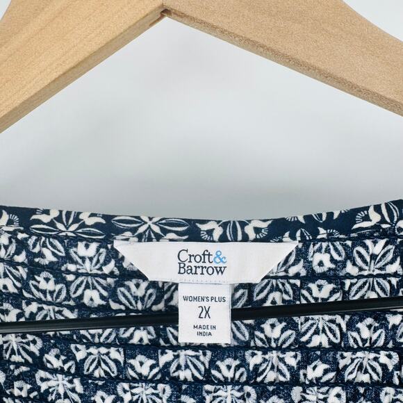 Croft & Barrow Navy Blue White Print Midi Dress 3/4 Sleeve Size 2X - Picture 4 of 12